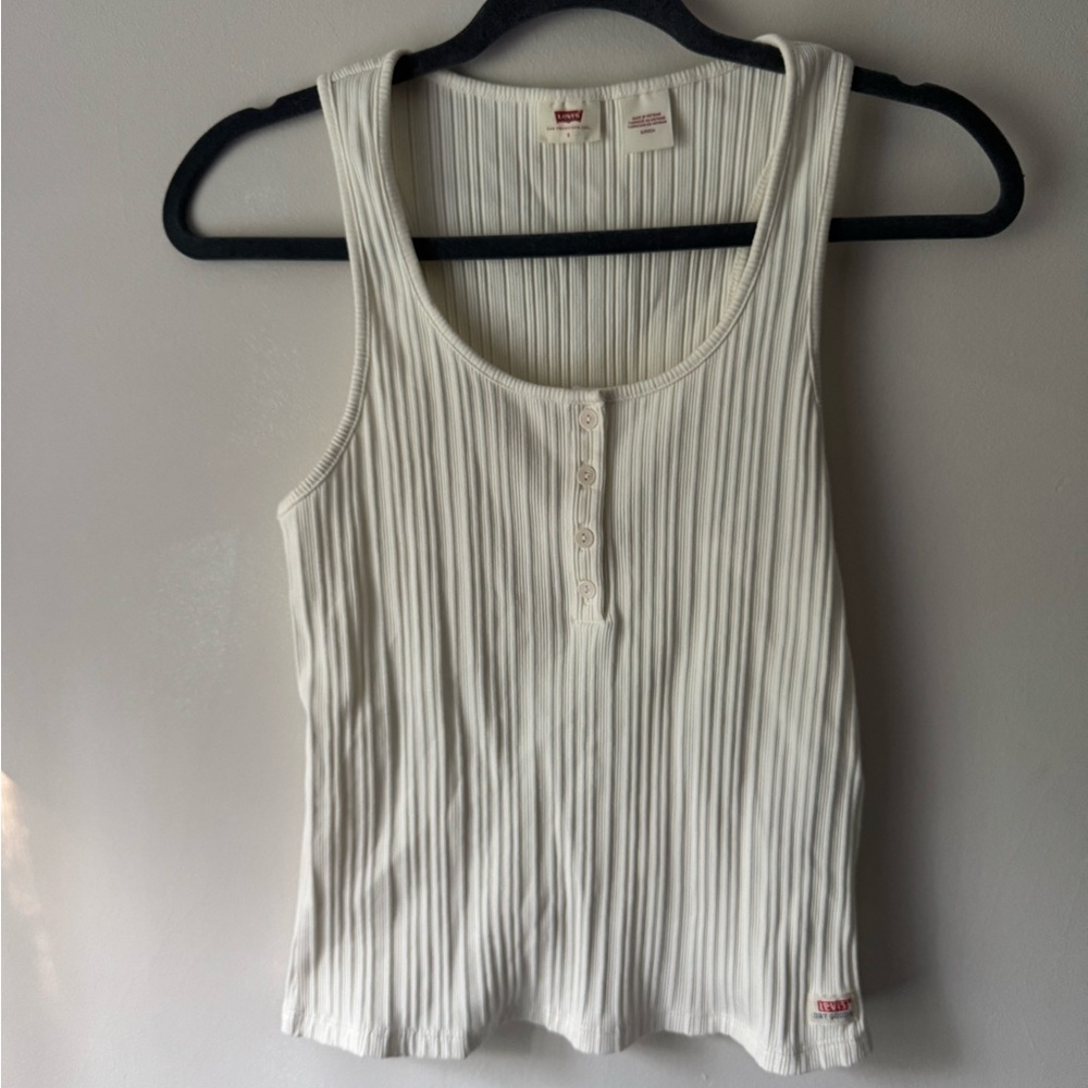 Levi's Women's Cream Ribbed Cotton Henley Tank Top